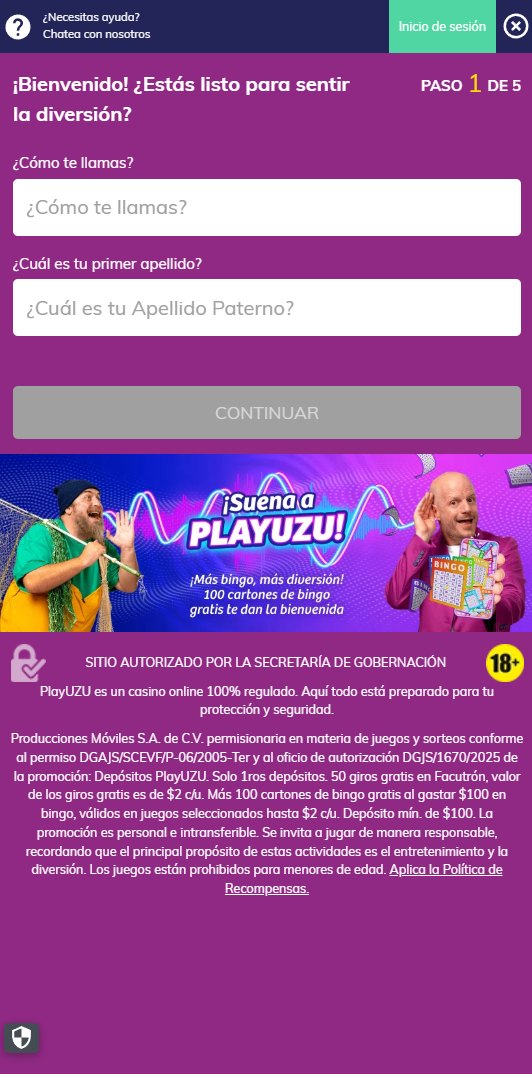 Formulario de registro en PlayUZU México desde el celular