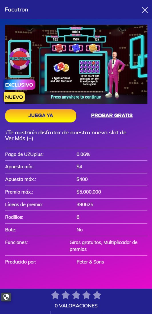 Ficha de la tragamonedas Facutrón en la sección de slots de PlayUZU